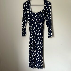 Reformation Petites Sigmund dress, Color:Splatter (navy blue and cream), Size:2P